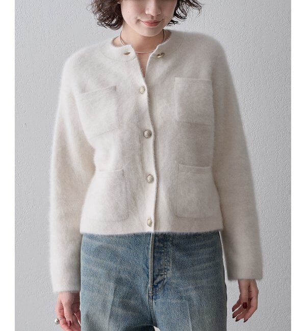  「〈WEB限定カラーあり〉カシミヤ混ファークルーネックニットジャケット」|ニット・セーター|