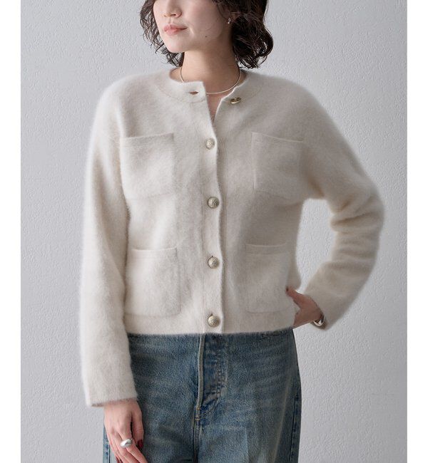  「〈WEB限定カラーあり〉カシミヤ混ファークルーネックニットジャケット」|ニット・セーター|