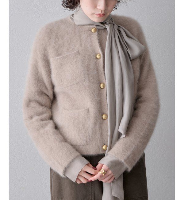  「〈WEB限定カラーあり〉カシミヤ混ファークルーネックニットジャケット」|ニット・セーター|ベージュ