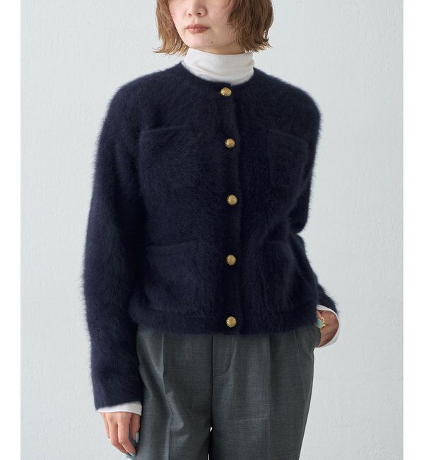  「〈WEB限定カラーあり〉カシミヤ混ファークルーネックニットジャケット」|ニット・セーター|ネイビー