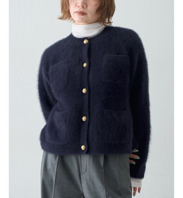  「〈WEB限定カラーあり〉カシミヤ混ファークルーネックニットジャケット」|ニット・セーター|