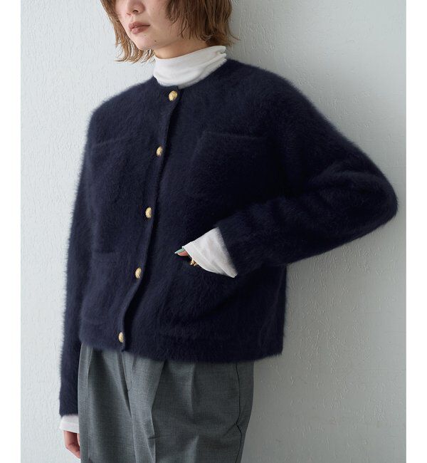  「〈WEB限定カラーあり〉カシミヤ混ファークルーネックニットジャケット」|ニット・セーター|