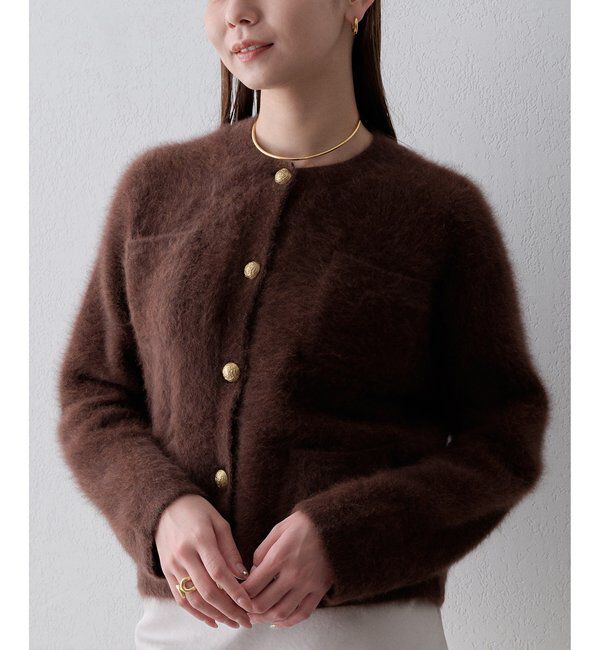  「〈WEB限定カラーあり〉カシミヤ混ファークルーネックニットジャケット」|ニット・セーター|ブラウン