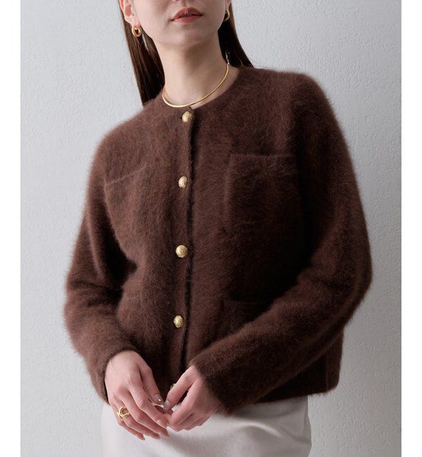  「〈WEB限定カラーあり〉カシミヤ混ファークルーネックニットジャケット」|ニット・セーター|