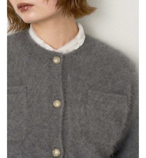  「〈WEB限定カラーあり〉カシミヤ混ファークルーネックニットジャケット」|ニット・セーター|