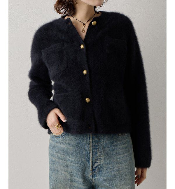  「〈WEB限定カラーあり〉カシミヤ混ファークルーネックニットジャケット」|ニット・セーター|