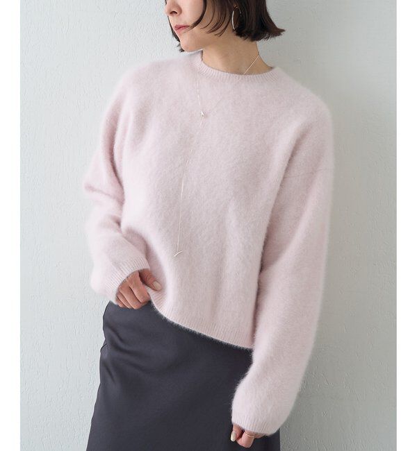  「カシミヤ混ファークルーネックニットプルオーバー」|ニット・セーター|ピンク