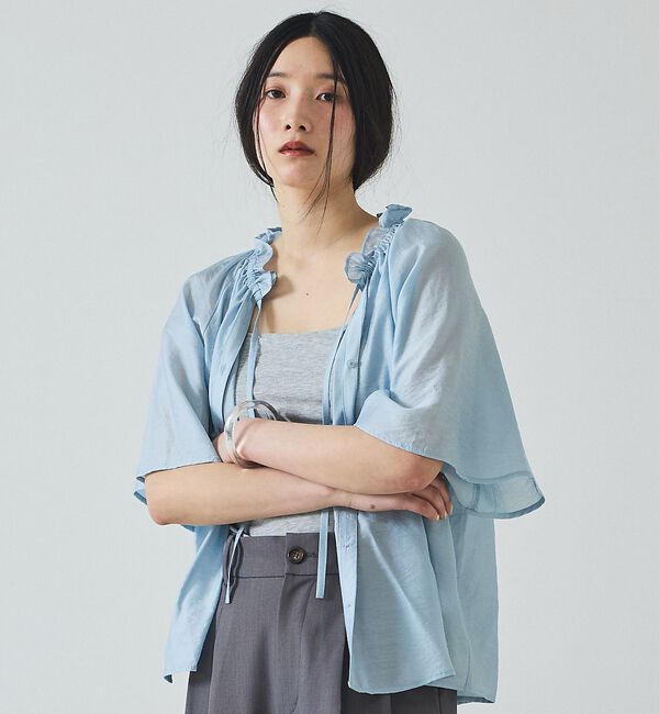abahouse mavie「2WAYフリルカラーブラウス」|シャツ・ブラウス|サックスブルー
