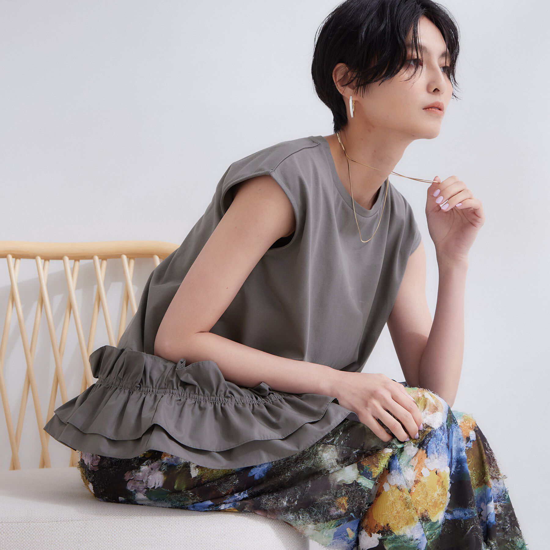 OPAQUE.CLIP「裾フリルドッキングカットソー【洗濯機OK】」|Tシャツ・カットソー|