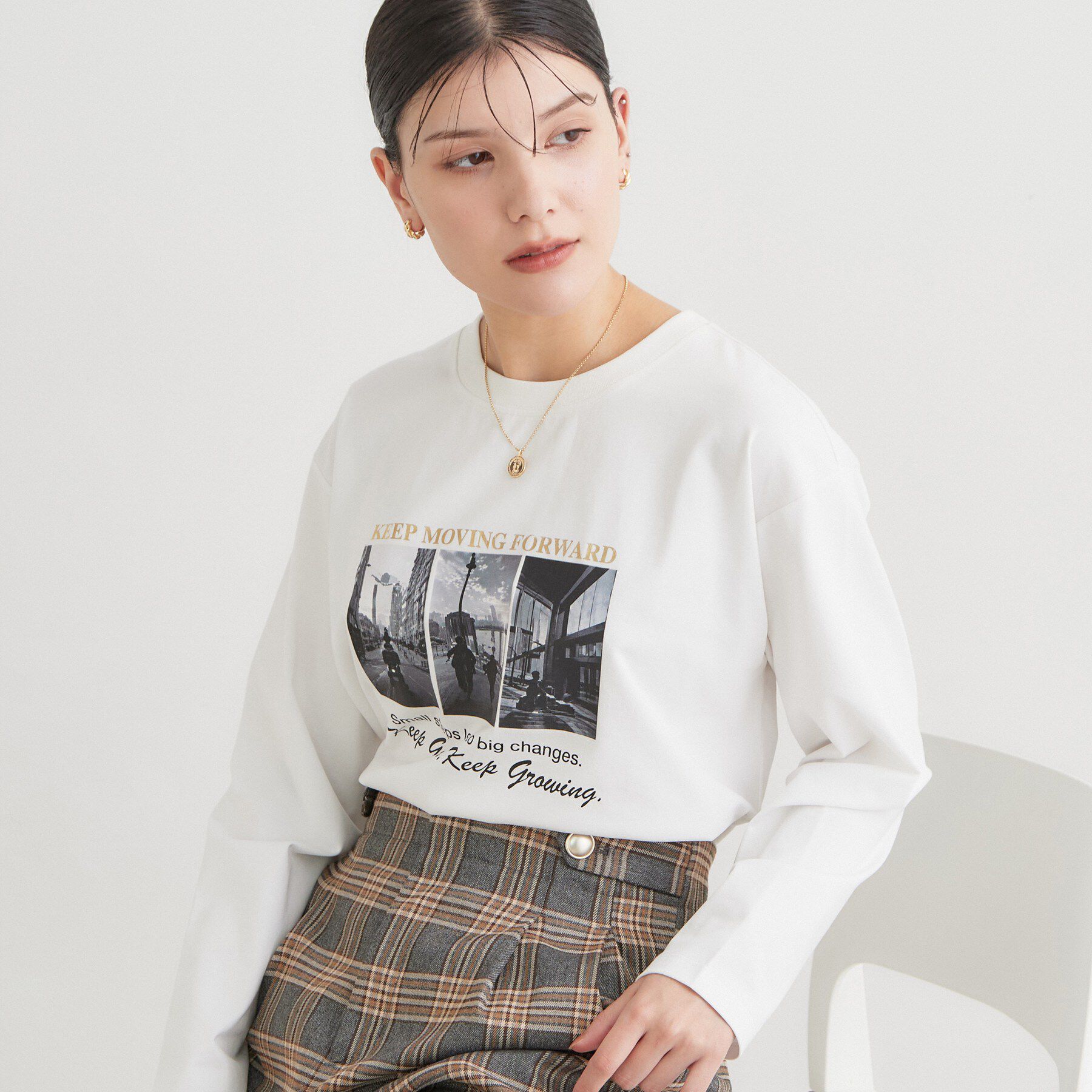 THE SHOP TK「ロゴ＆フォトアソートロンT」|Tシャツ・カットソー|オフホワイト(103