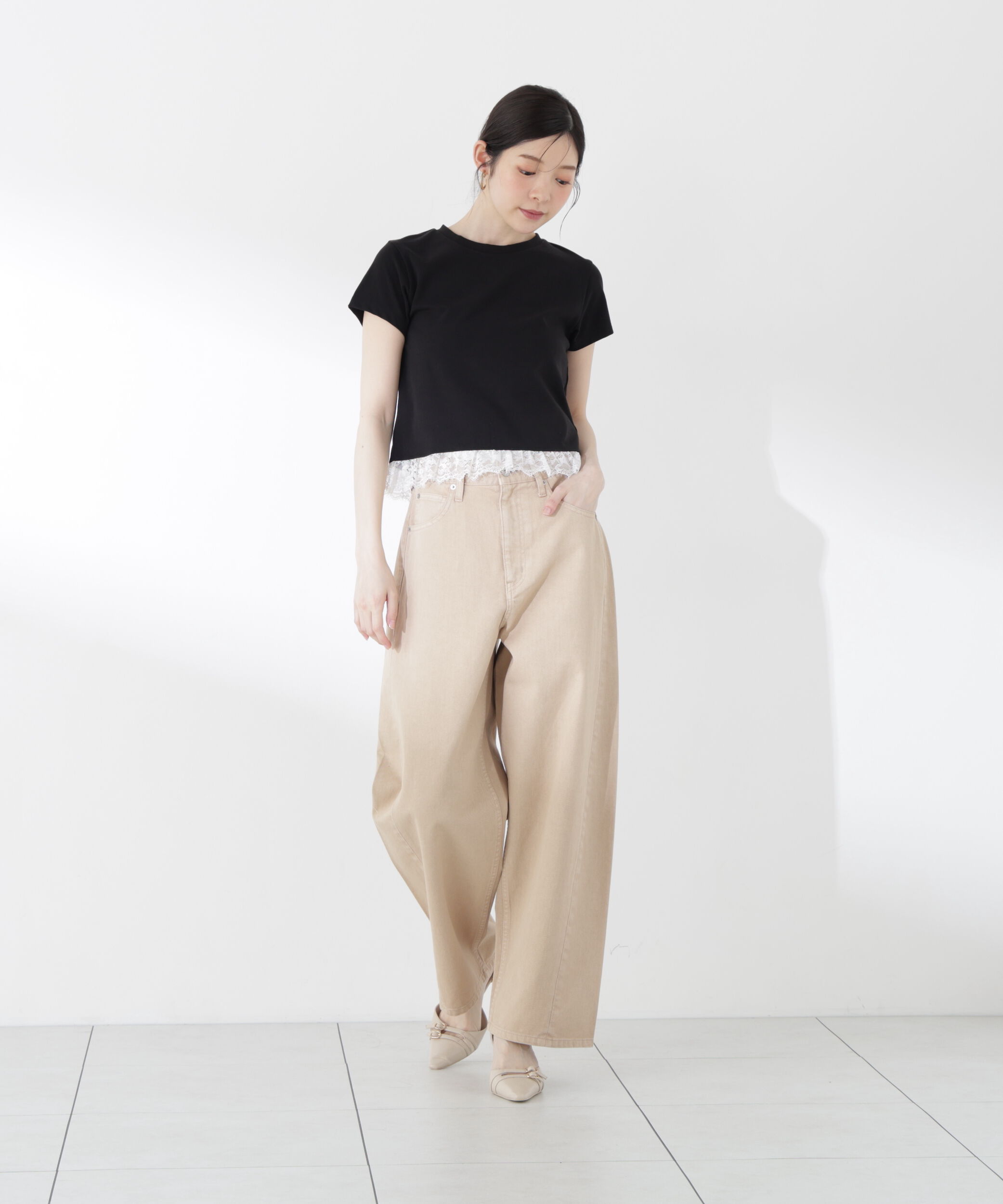 PROPORTION BODY DRESSING「＜青島心さん着用＞〈a/mie〉レースヘムTシャツ」|Tシャツ・カットソー|
