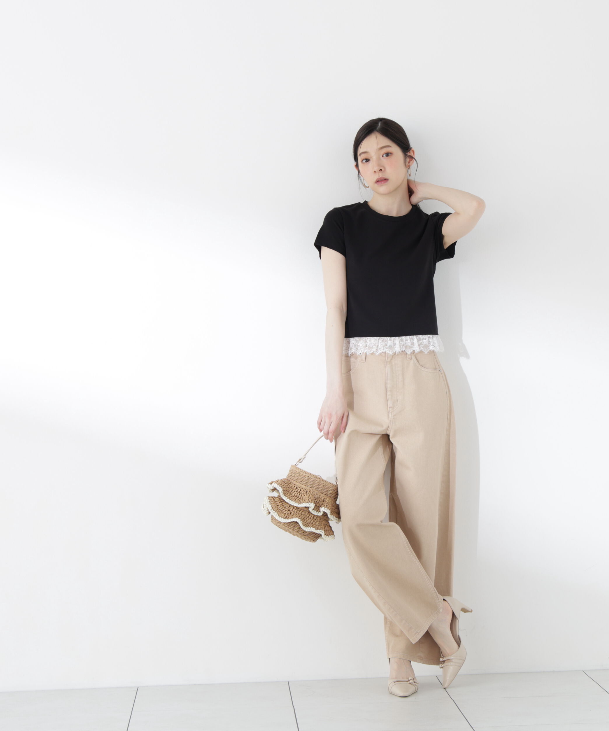 PROPORTION BODY DRESSING「＜青島心さん着用＞〈a/mie〉レースヘムTシャツ」|Tシャツ・カットソー|