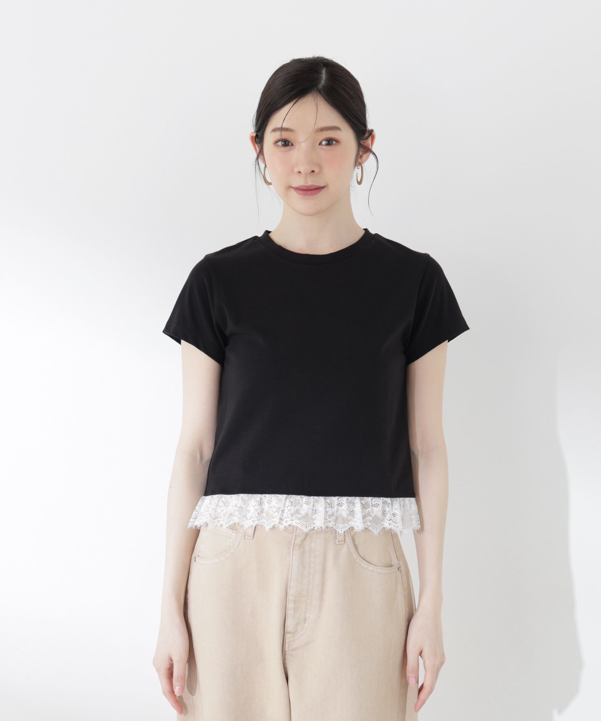 PROPORTION BODY DRESSING「＜青島心さん着用＞〈a/mie〉レースヘムTシャツ」|Tシャツ・カットソー|