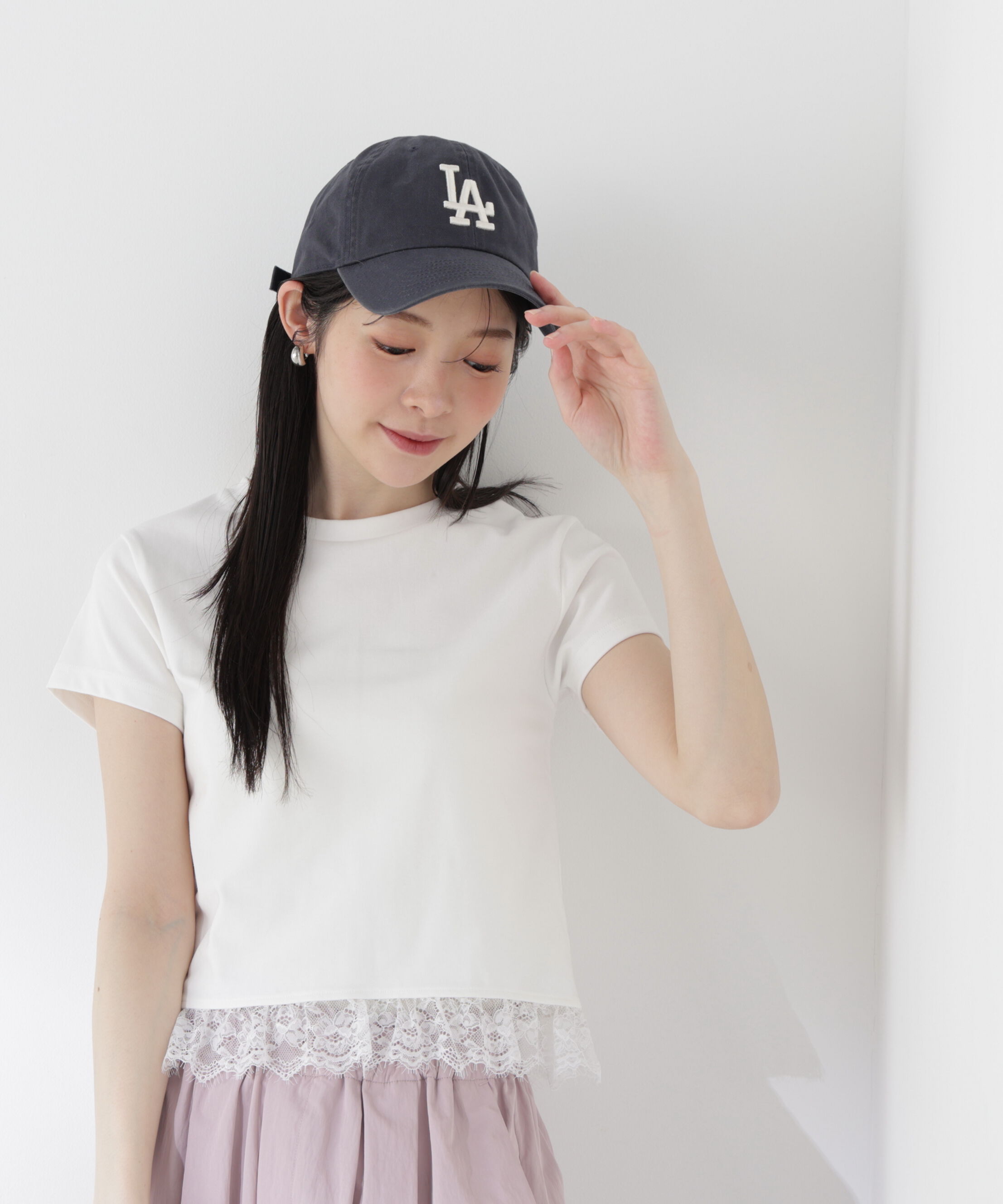 PROPORTION BODY DRESSING「＜青島心さん着用＞〈a/mie〉レースヘムTシャツ」|Tシャツ・カットソー|