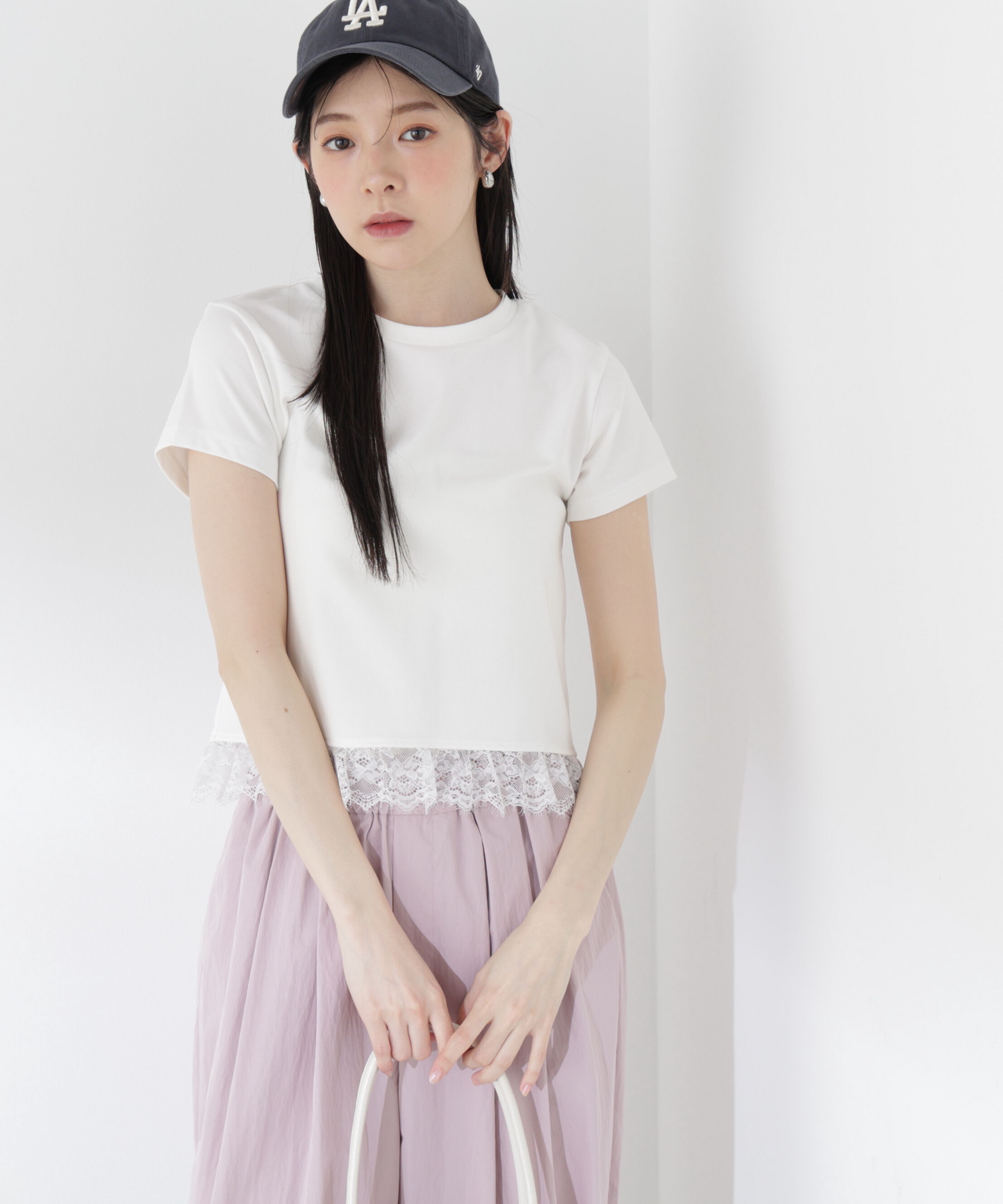 PROPORTION BODY DRESSING「＜青島心さん着用＞〈a/mie〉レースヘムTシャツ」|Tシャツ・カットソー|