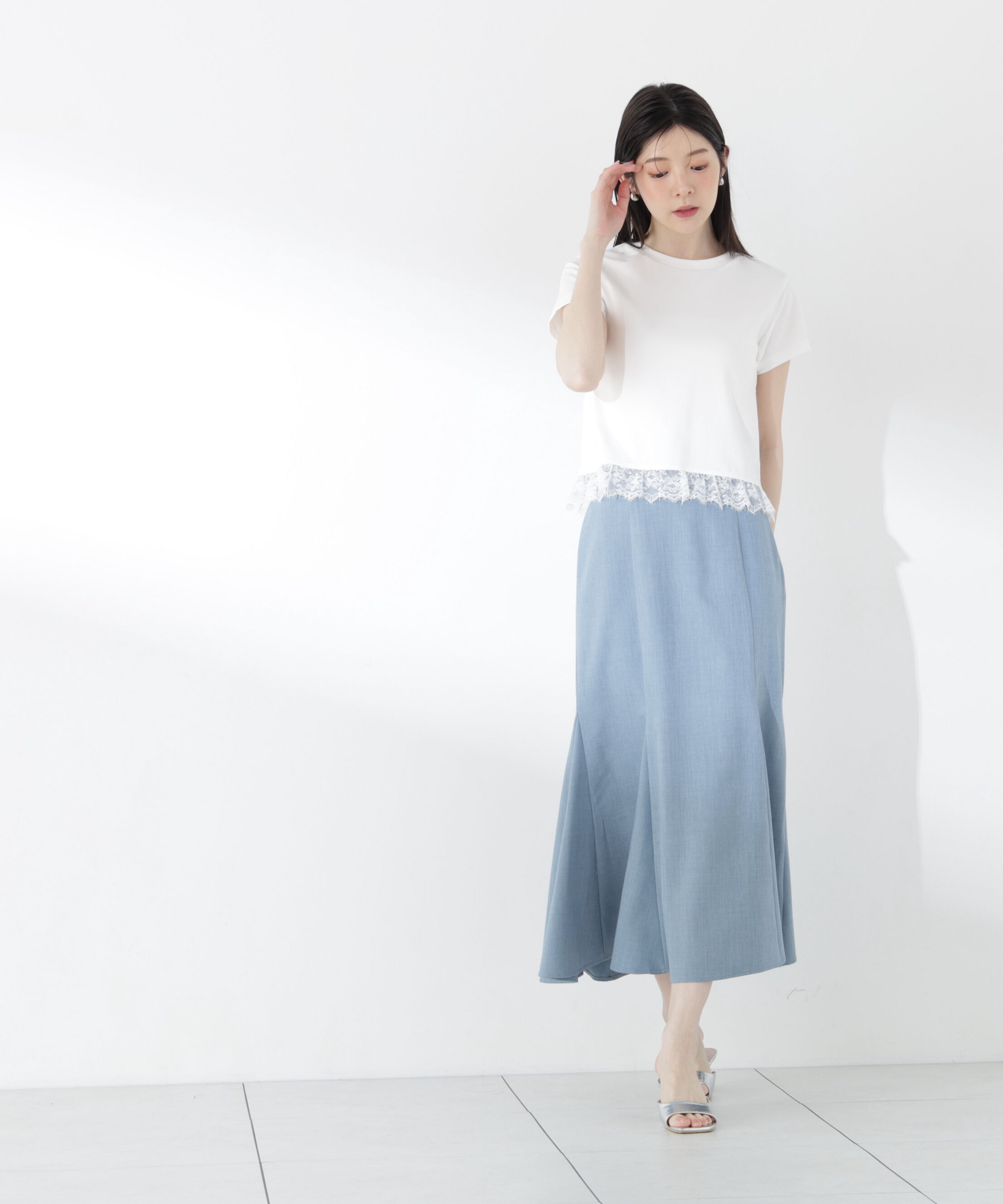 PROPORTION BODY DRESSING「＜青島心さん着用＞〈a/mie〉レースヘムTシャツ」|Tシャツ・カットソー|