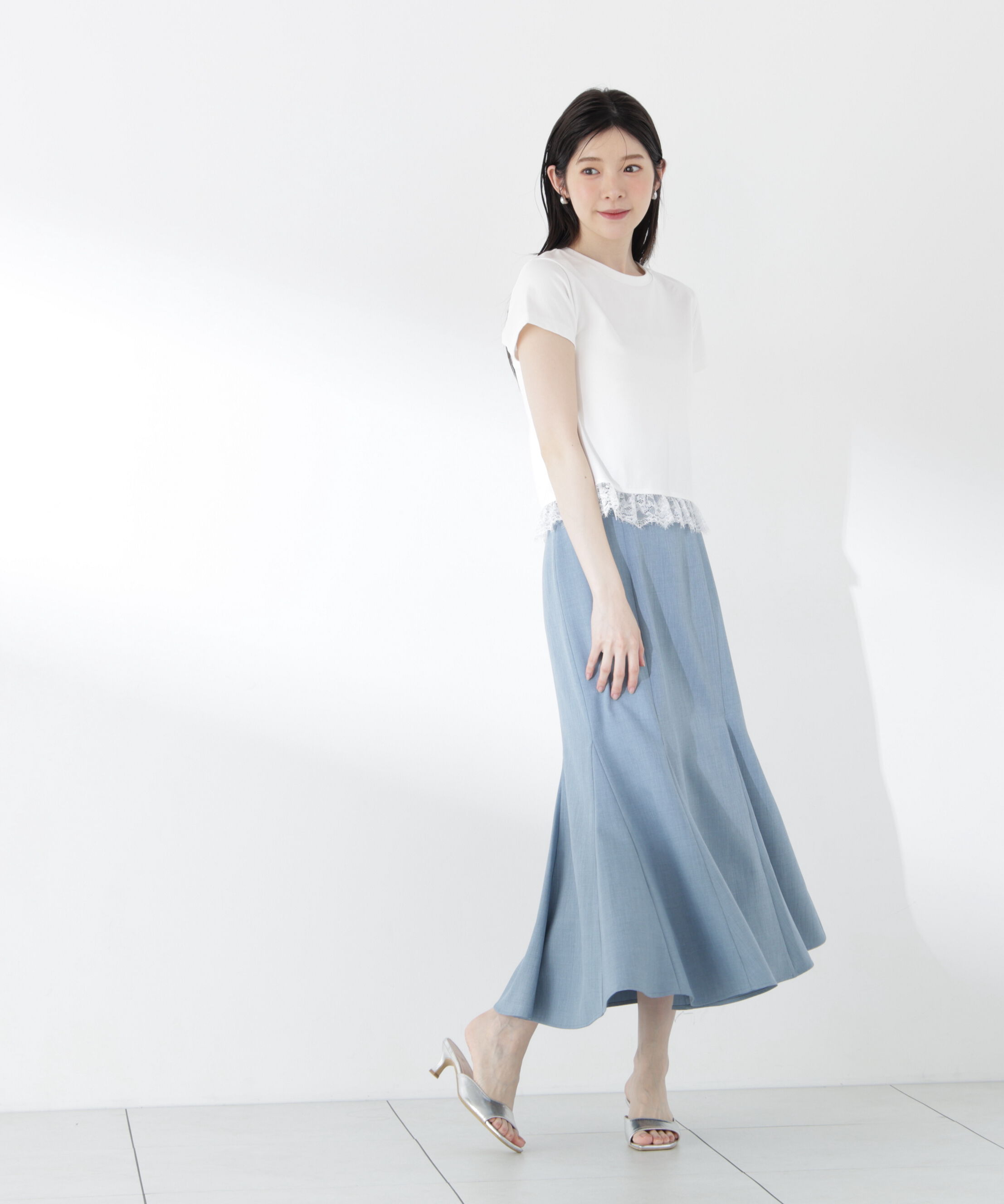 PROPORTION BODY DRESSING「＜青島心さん着用＞〈a/mie〉レースヘムTシャツ」|Tシャツ・カットソー|