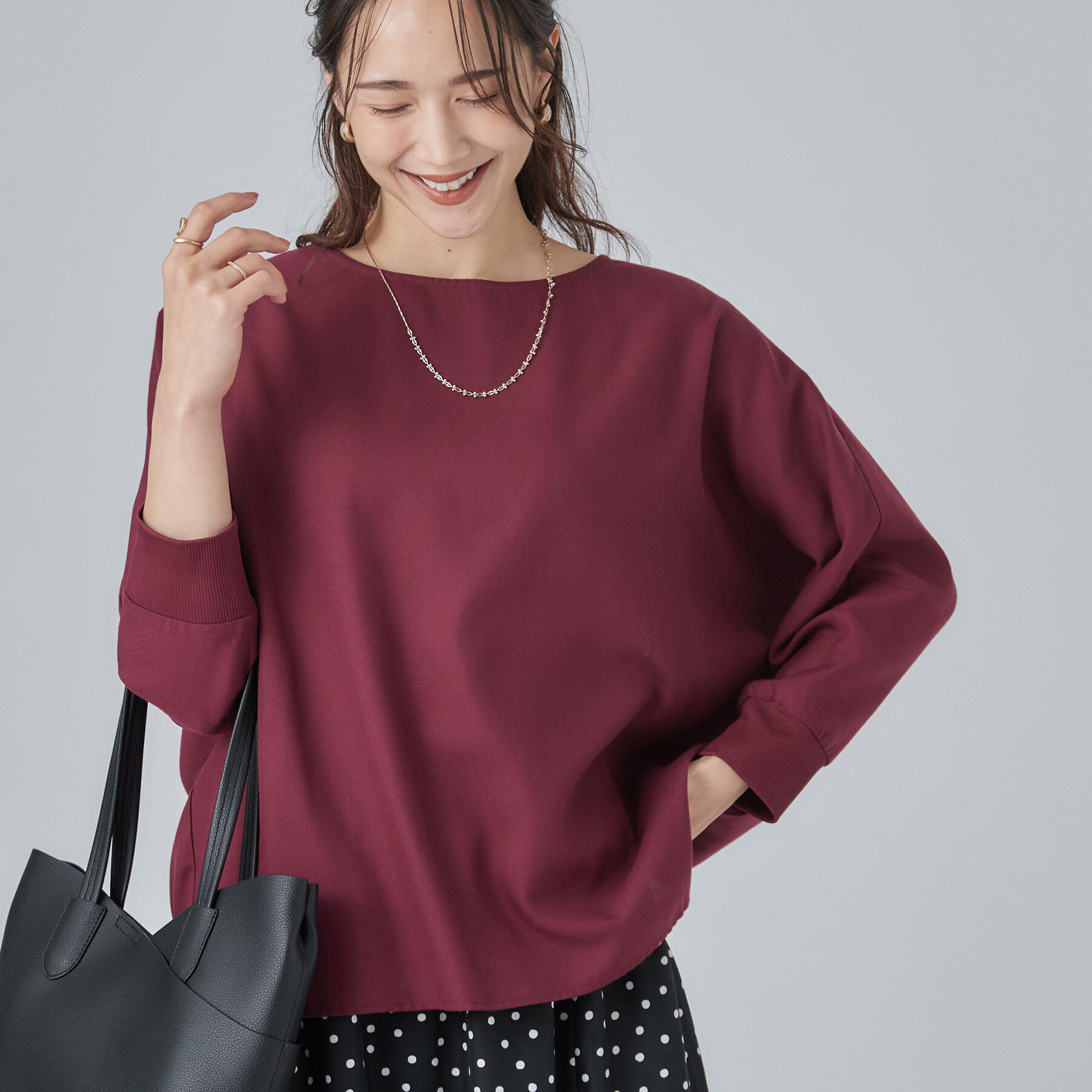 SHOO･LA･RUE「【着丈選べる/洗濯後しわになりにくい】インせず着られる ドルマンブラウス」|シャツ・ブラウス|ボルドー(064)