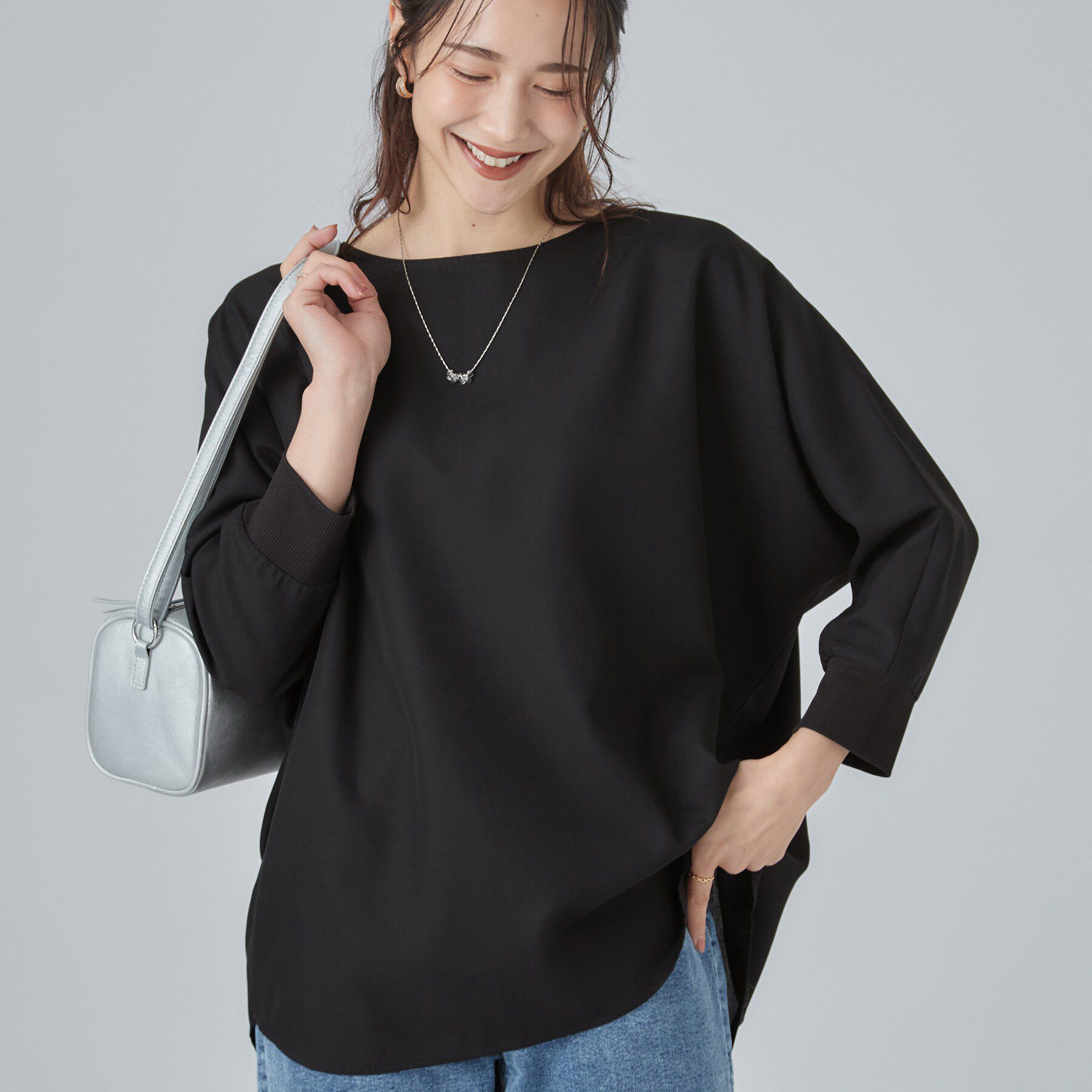 SHOO･LA･RUE「【着丈選べる/洗濯後しわになりにくい】インせず着られる ドルマンブラウス」|シャツ・ブラウス|ブラックロング(71