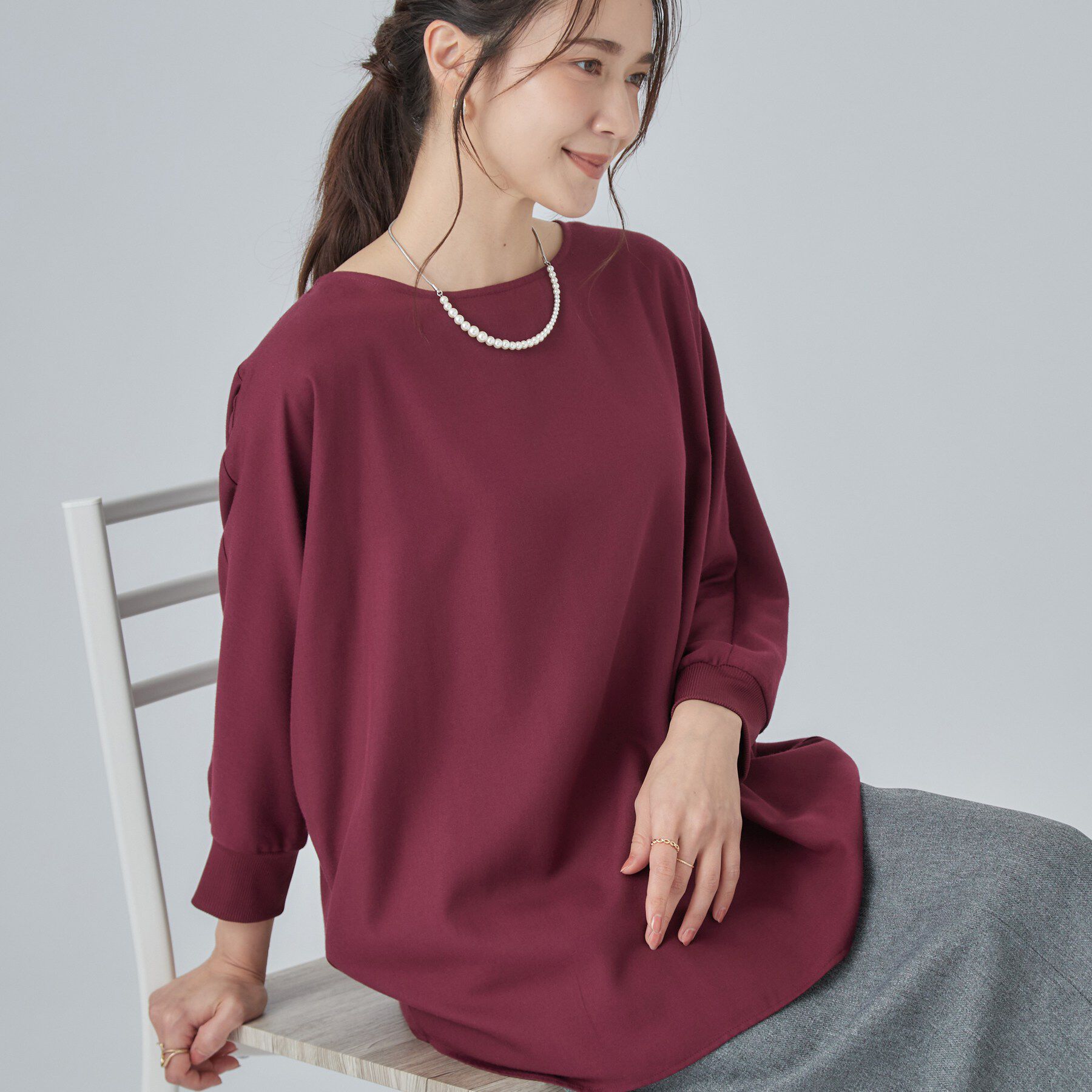 SHOO･LA･RUE「【着丈選べる/洗濯後しわになりにくい】インせず着られる ドルマンブラウス」|シャツ・ブラウス|ボルドーロング(76