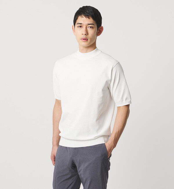 UNITED ARROWS「ショートスリーブ モックネック ニットTシャツ UA COZY ウォッシャブル 抗菌防臭」|Tシャツ・カットソー|