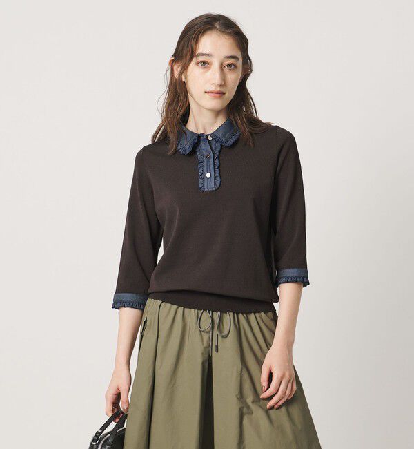 UNITED ARROWS「六分袖 デニムライク ポロニット ‐ウォッシャブル‐」|ニット・セーター|