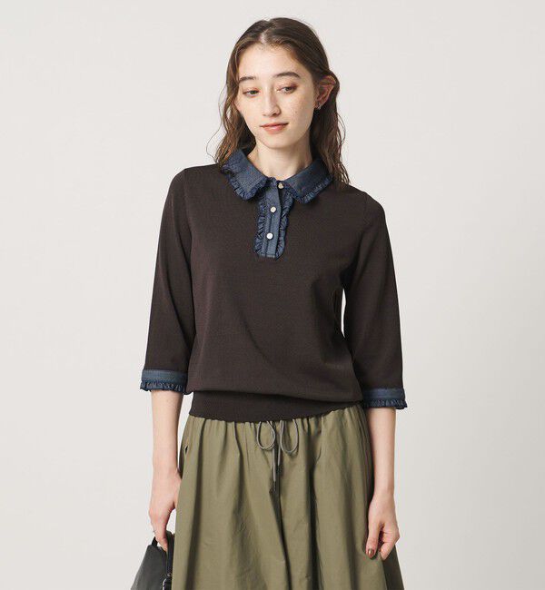 UNITED ARROWS「六分袖 デニムライク ポロニット ‐ウォッシャブル‐」|ニット・セーター|