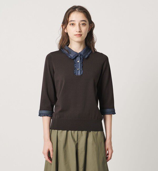 UNITED ARROWS「六分袖 デニムライク ポロニット ‐ウォッシャブル‐」|ニット・セーター|
