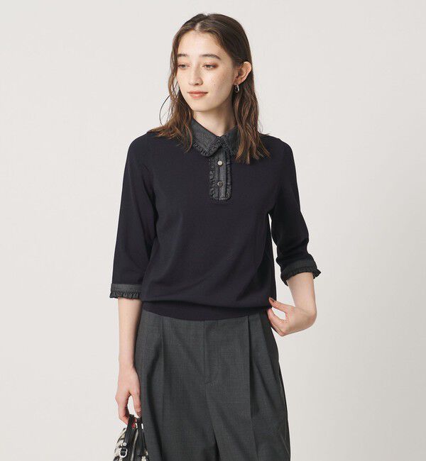 UNITED ARROWS「六分袖 デニムライク ポロニット ‐ウォッシャブル‐」|ニット・セーター|