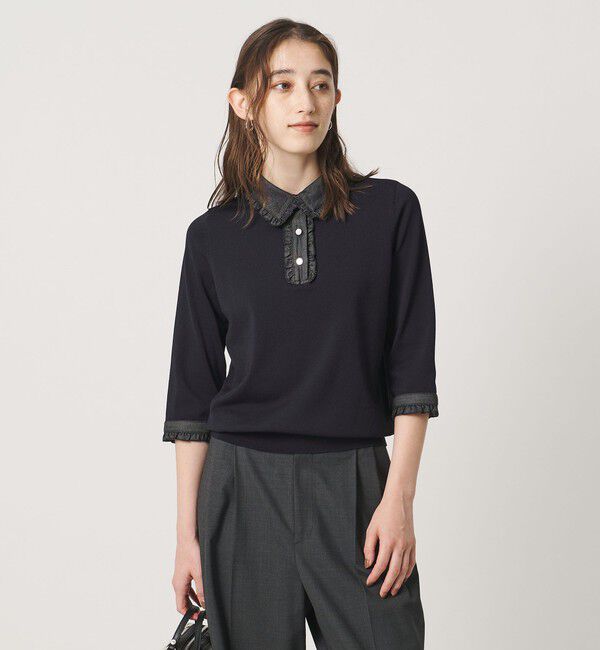 UNITED ARROWS「六分袖 デニムライク ポロニット ‐ウォッシャブル‐」|ニット・セーター|
