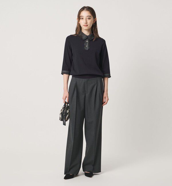 UNITED ARROWS「六分袖 デニムライク ポロニット ‐ウォッシャブル‐」|ニット・セーター|