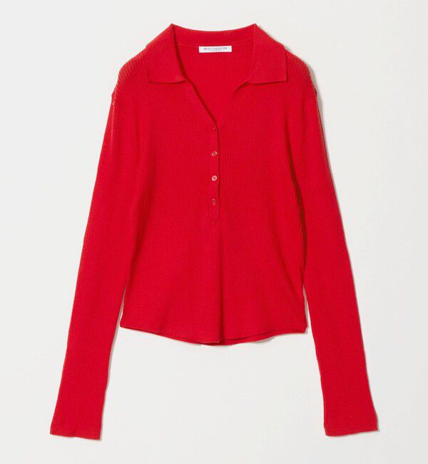 BEAUTY&YOUTH UNITED ARROWS「スキッパー フロントボタン リブニットプルオーバー ウォッシャブル」|ニット・セーター|RED