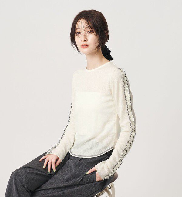 BEAUTY&YOUTH UNITED ARROWS「コットンナイロン ジャガード フリル プルオーバー ウォッシャブル」|Tシャツ・カットソー|OFF WHITE