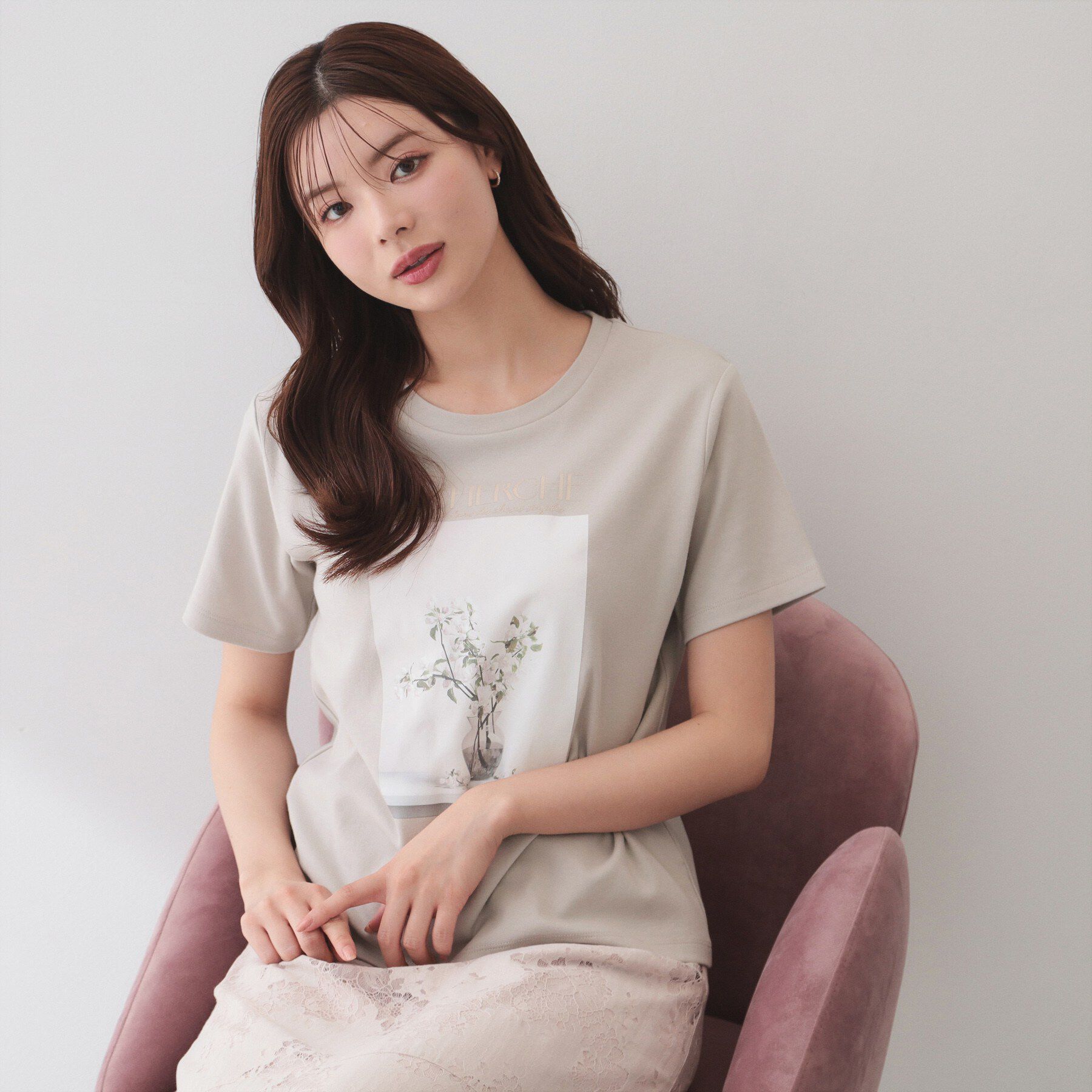 index「【UV】フラワープリントTシャツ≪洗濯機OK／接触冷感≫」|Tシャツ・カットソー|グレージュ(050)