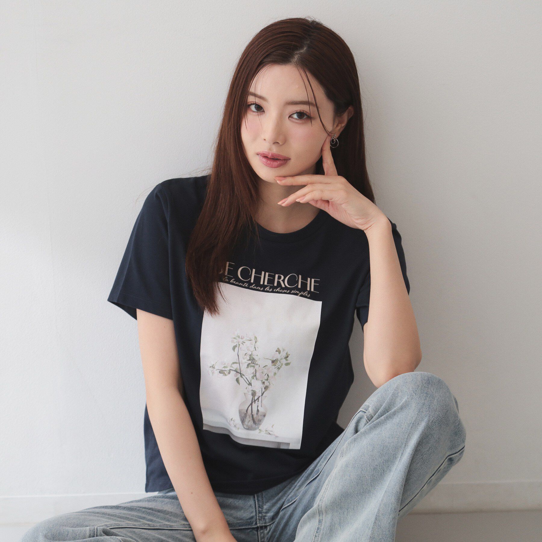 index「【UV】フラワープリントTシャツ≪洗濯機OK／接触冷感≫」|Tシャツ・カットソー|ネイビー(094)