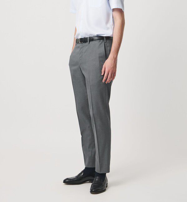 UNITED ARROWS「クールモーション ドビー サイドエクステンド ノープリーツスラックス COMFORT EASY‐MODEL　接触冷感　吸」|スラックス|DK.GRAY