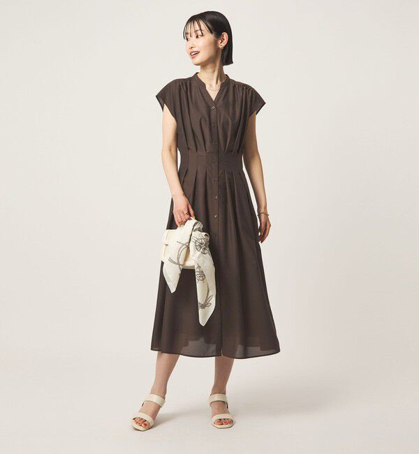 UNITED ARROWS green label relaxing「シアー タック フレア フレンチスリーブ ワンピース」|ワンピース|DK.BROWN