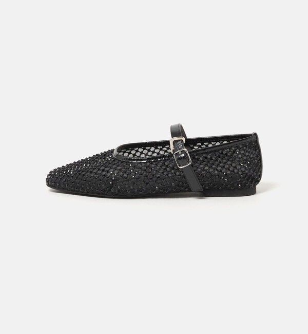 UNITED ARROWS green label relaxing「ビジューストラップ フラットシューズ」|ローファー|BLACK