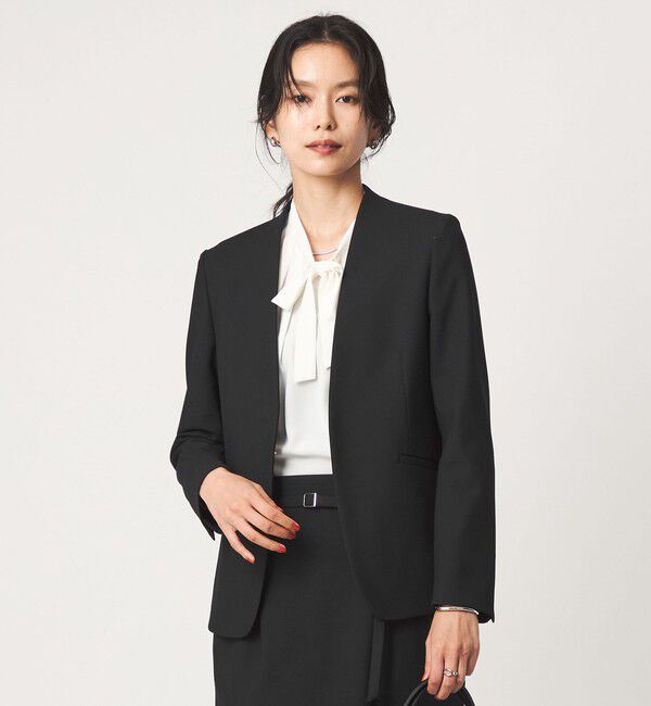 UNITED ARROWS green label relaxing「［size SHORT/TALLあり］ライト ダブルクロス ノーラペル ジャケット」|ノーカラージャケット|BLACK