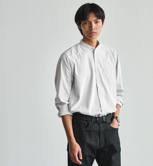 UNITED ARROWS green label relaxing「MULTI FUNCTION ピンオックス バンドカラー 長袖シャツ -UVカット・吸水速乾・遮熱-」|シャツ・ブラウス|LT.GRAY