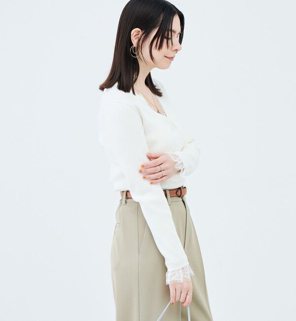 NOLLEY'S sophi「《手洗い可能》レース付きリブVネックカーディガン」|カーディガン|