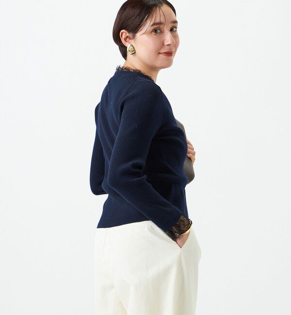 NOLLEY'S sophi「《手洗い可能》レース付きリブVネックカーディガン」|カーディガン|