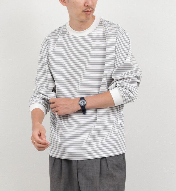 NOLLEY'S goodman「超長綿シルケットボーダーTシャツL/S 26AW」|Tシャツ・カットソー|ホワイト&times;グレー