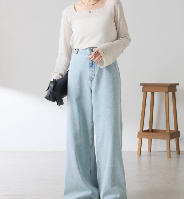 「【追加販売/1枚でもインナーでも着られる】シアーラメリブスクエアカットソー」|Tシャツ・カットソー|