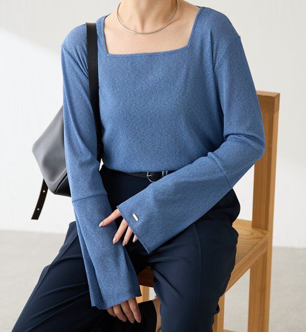  「【追加販売/1枚でもインナーでも着られる】シアーラメリブスクエアカットソー」|Tシャツ・カットソー|