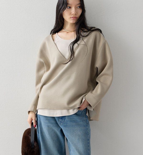  「【キャミソール付き】ダンボールVネックプルオーバー」|Tシャツ・カットソー|