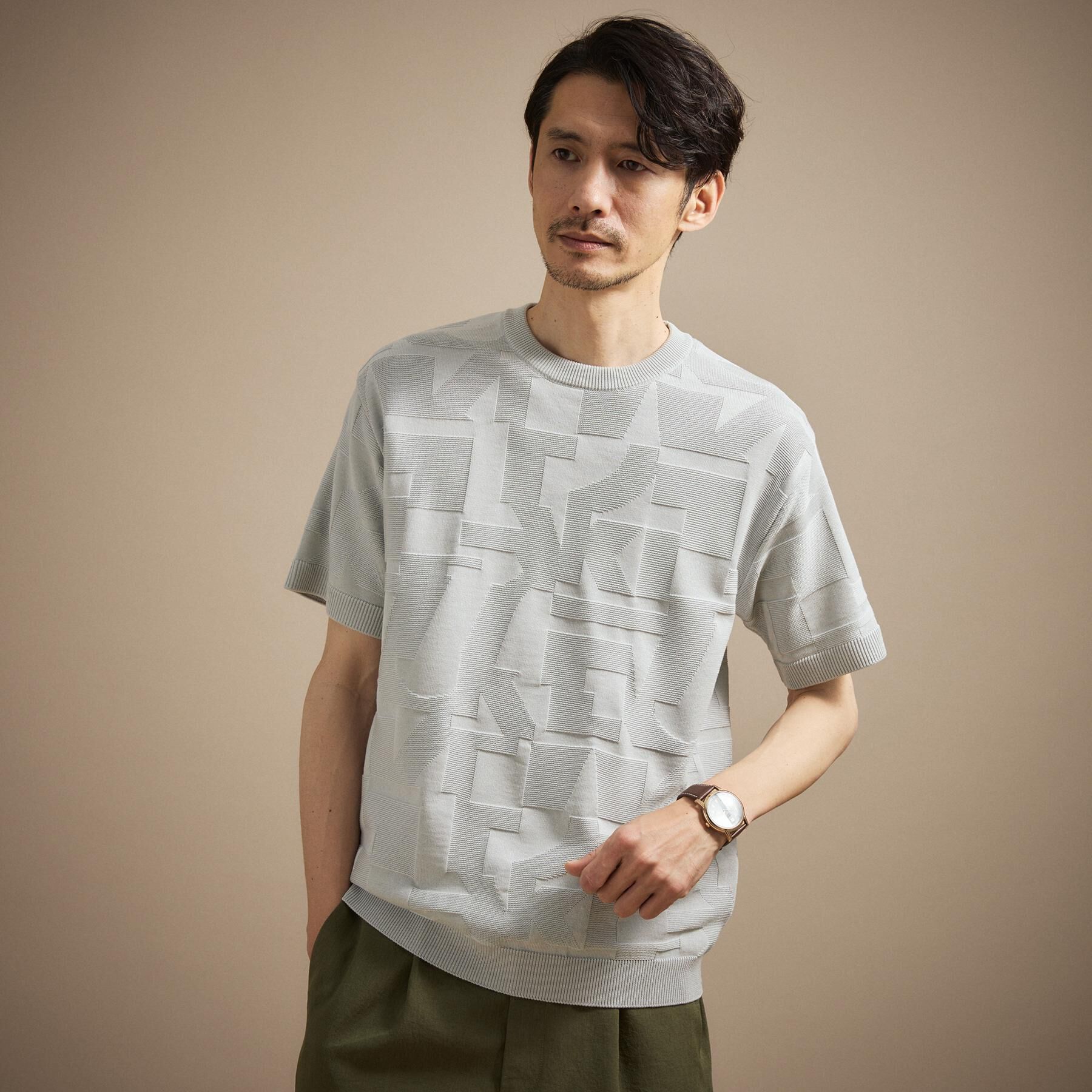 TAKEO KIKUCHI「【徳島ニット】ニットＴシャツ」|ニット・セーター|ライトグレー(411