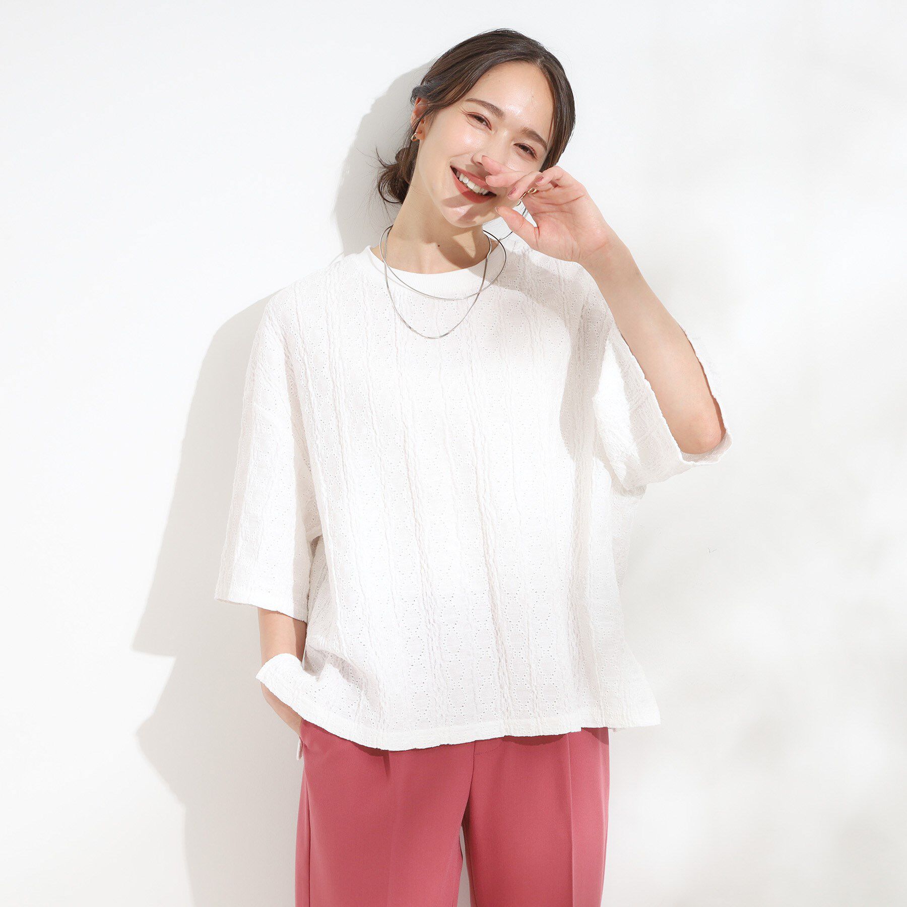 SHOO･LA･RUE「【5分袖】大人の魅力を惹きたてる レースカットソー」|Tシャツ・カットソー|