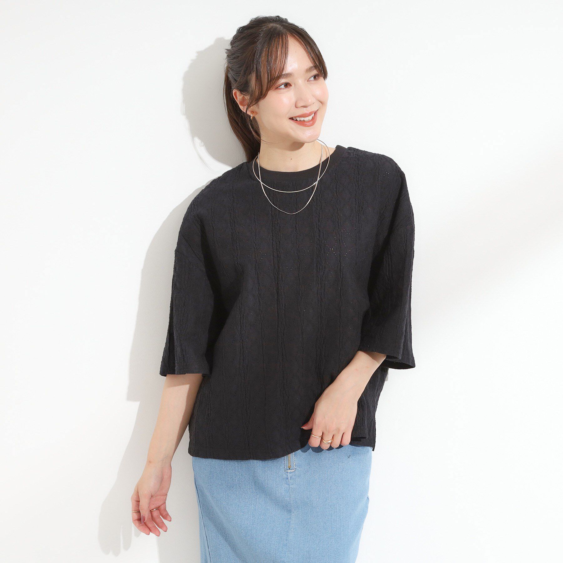 SHOO･LA･RUE「【5分袖】大人の魅力を惹きたてる レースカットソー」|Tシャツ・カットソー|