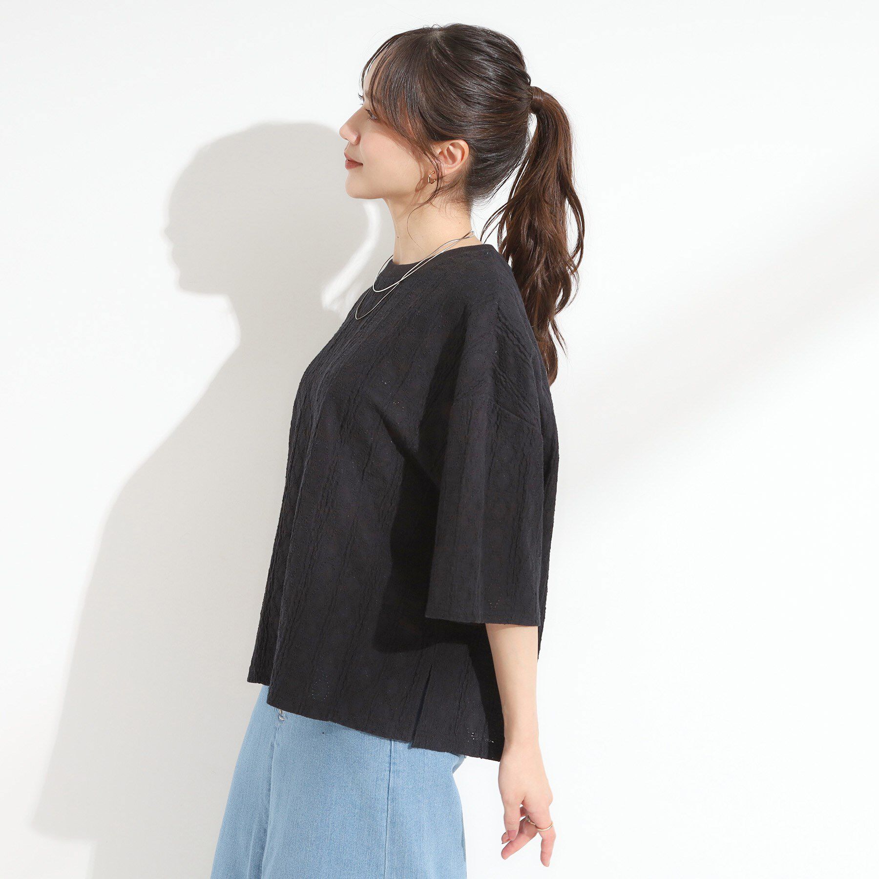 SHOO･LA･RUE「【5分袖】大人の魅力を惹きたてる レースカットソー」|Tシャツ・カットソー|